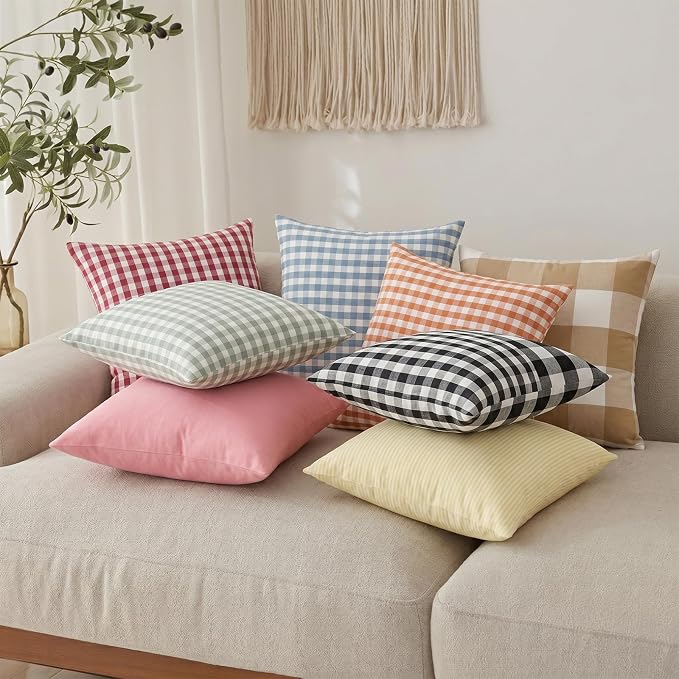 Light Blue Outdoor Gingham Throw Pillow Covers 18x18 Set of 2,Coastal Decor | 18 x 18 Blue Outdoor Throw Pillows, Outdoor Pillows for Patio Furniture Front Porch, Blue and White Outside Decorative Pillow