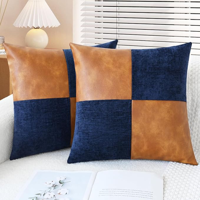CaliTime Decorative Couch Throw Pillow Covers 16 X 16 Inches Navy Blue
