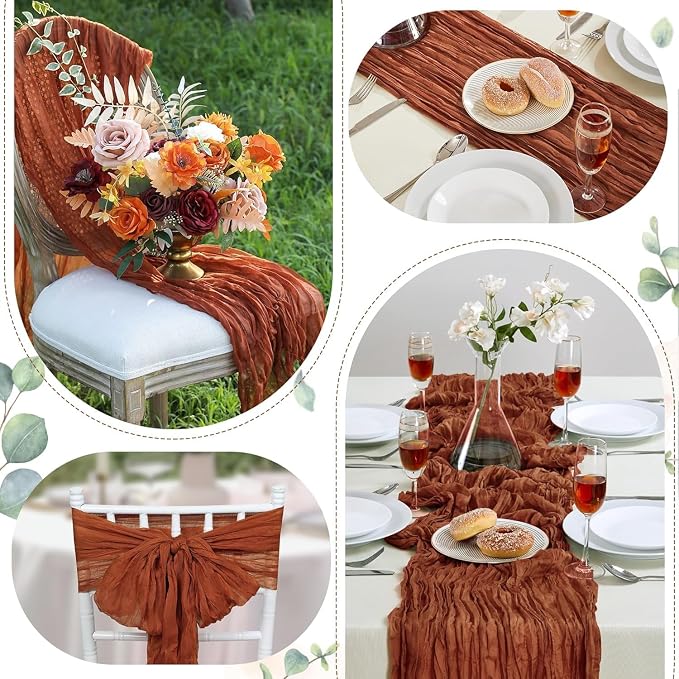 6 Pack Terracotta Cheesecloth Table Runner 35×120 Inch Fall Boho Home Decor | Rustic cheese cloths Sheer Gauze for Wedding Bridal Baby Shower Birthday Party Table Decor Halloween Thanksgiving Christmas
