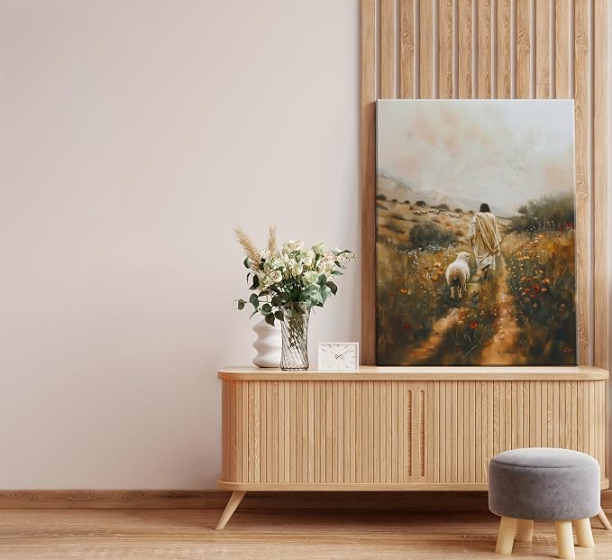 Vintage Jesus Lamb Christian Canvas Wall Art Jesus Leaves The 99 Sheep Christ Wall Decor The Lost Sheep Bible of Parable Posters Prints for Church Bedroom Living Room Home Decor
