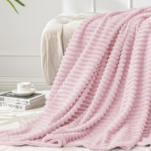 BEDELITE Ribbed Cherry Blossom Fleece Throw Blanket for Couch, 50x60 Inch | Soft Warm Decorative Fluffy Blanket, Cozy Plush Lightweight Fuzzy Throw Blanket for Bed Sofa Home Room Decor, Gift for Women