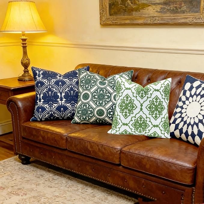 Slow Cow Embroidery Decorative Throw Pillow Cover for Couch Modern Bohemian Flower Accent Pillowcase Cushion Cover 18 X 18 Inches Green