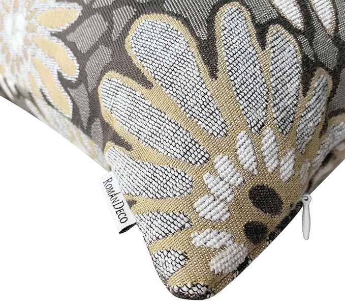 18x18 Floral Jacquard Throw Pillow Covers, 2-Pack, Brown