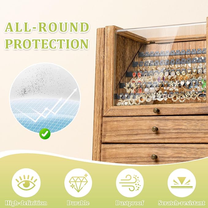 Jewelry Box Organizer, Rustic Wooden Jewelry Boxes for Women Girls, Large Storage Earring Holder Organizer Display for Earrings Necklaces Rings Bracelets (Rustic Brown)