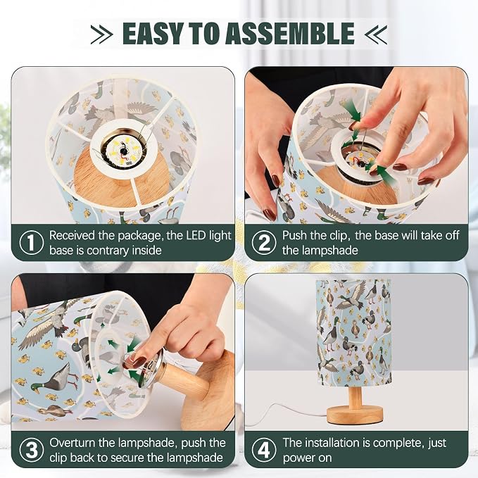 ALAZA Hipster Mallard Duck Decor Bedside Table Lamp with USB Port for Bedroom Nightstand Office Desk LED Bulb Included