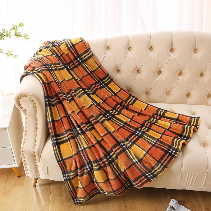 MERRYLIFE Harvest Orange Plaid Throw Blanket for Couch Bed Sofa 50" 60" | Grid Pattern, Ultra-Plush Soft, Decorative Colorful Travel Blanket, farmhouse, Gift Choice, Home Pet Use
