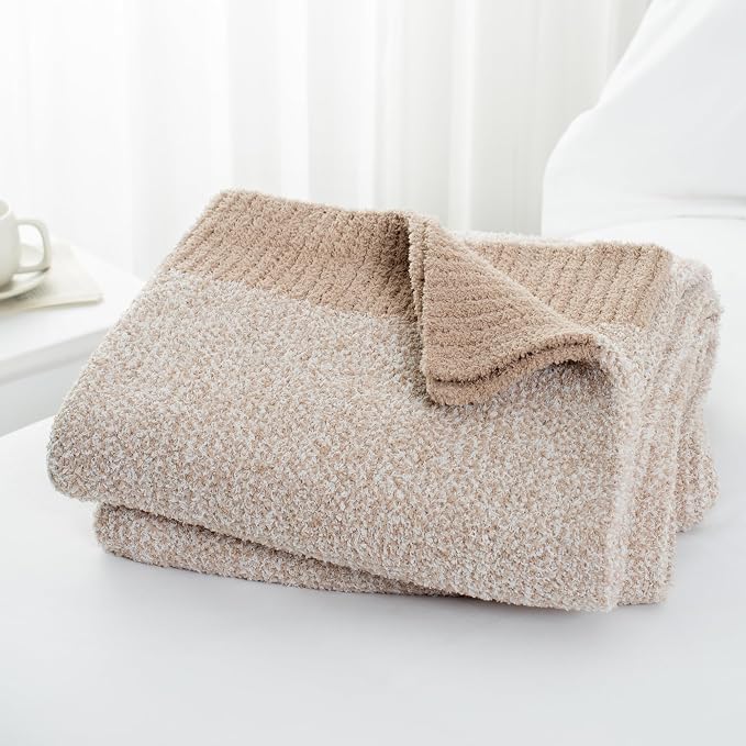 Carriediosa Heather Throw Blanket 50x60, 400GSM Ultra Soft Microfiber | Taupe, Fuzzy Fluffy Cozy Plush Knit Knitted Throws, Lightweight Cute Preppy Fall Blankets for Couch, Bed
