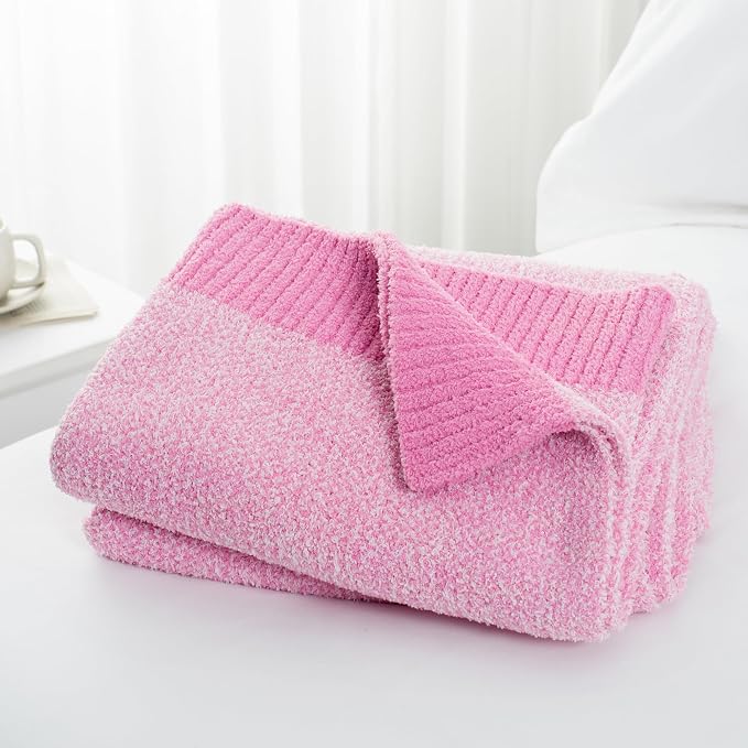 Carriediosa Heather Throw Blanket 50x60, 400GSM Ultra Soft Microfiber | Hot Pink, Fuzzy Fluffy Cozy Plush Knit Knitted Throws, Lightweight Cute Preppy Fall Blankets for Couch, Bed