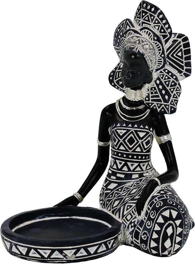 Lescafita African Lady Figurine Candle Holder with African Tribal Totem for Wedding,Church,Holiday Decor-African Decorative Women Statues, Candlestick Holder for Home and Table Decor(754-Black)