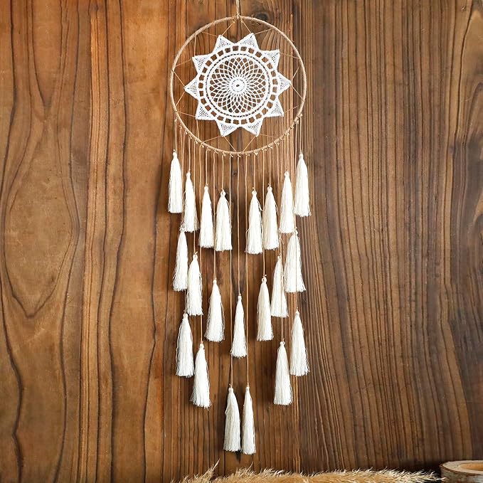 Artilady Macrame Dream Catcher Wall Hanging, Beige Large Boho Bedroom Decor