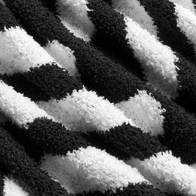 Soft Striped Throw Blanket for Couch, Cozy Warm Knitted Blankets | Lightweight Fuzzy Travel Warm Decor for Women, Mom, Girls, Sofa, Chair, 50x60in, Black White