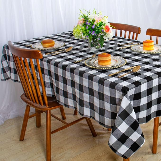 ShinyBeauty Checked Tablecloth Rectangle 54x80-Inch Black and White Buffalo Plaid Tablecloth Washable Check Table Cover Gingham Tablecloths for Dining Room Rustic Table Linen Christmas