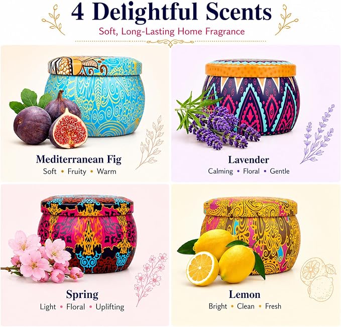 Scented Candles Gift Set for Women, 4 Pack Soy Wax Candles for Home Scented