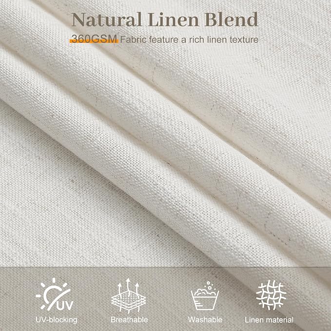 Pinch Pleated Sheer Curtains 84 Inches Linen Blend Drapes Light Filtering | Living Room, Semi Sheer, Pinch Pleat, Hook Rings, Non See Through, Memory Shape, Privacy, Beige White, W40xL84, 2 Panels