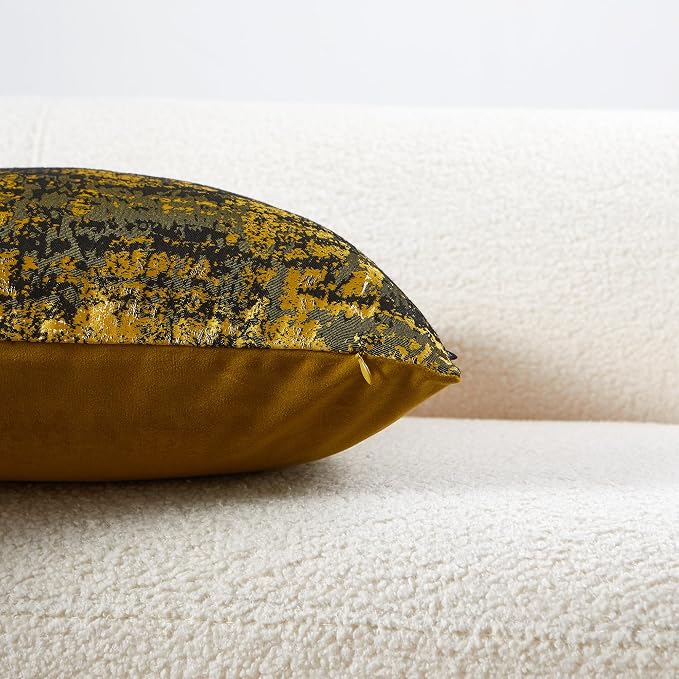 THE-TINOART Luxury Sun Gold Pillow Covers 22x22, Textured Jacquard Woven, Boho Decorative Pillow Covers for Couch Sofa Bed