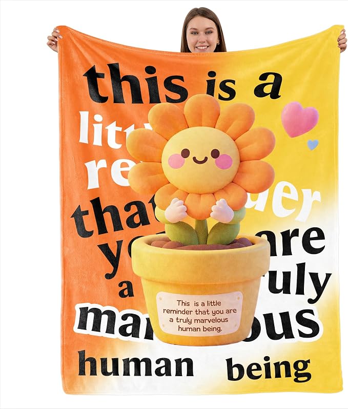 Inspirational Sunflower Gift Blanket for Women Mom Friend, Ideal for Bed Sofa Travel, Birthday Christmas, Soft Sunflower Flannel Blanket,56x71