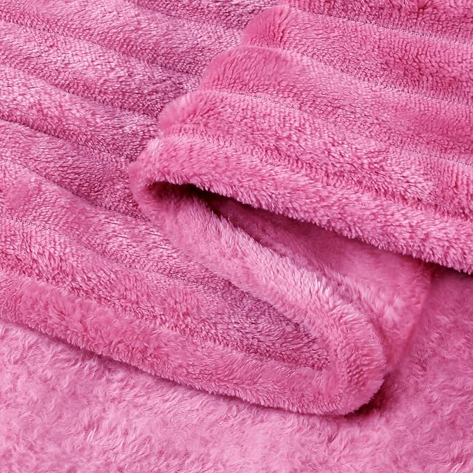 BEDELITE Ribbed Jacquard Hot Pink Fleece Twin Blanket for Bed, 60x80 Inch | Soft Warm Decorative Fluffy Blanket, Cozy Plush Lightweight Fuzzy Throw Blanket for Couch Sofa Room Decor, Gift for Women