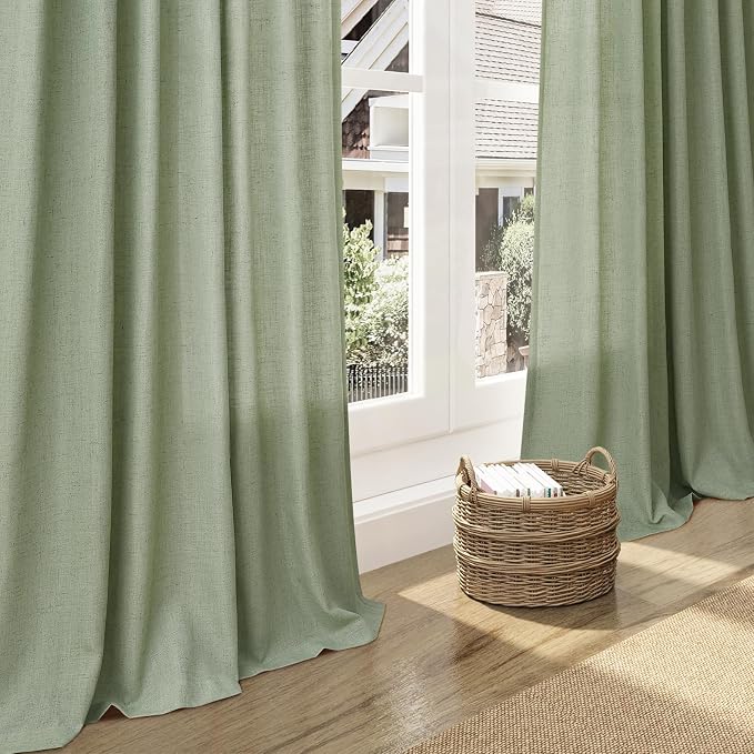 Light Sage Linen Curtains 90 Inch Long 2 Panels Set for Bedroom Living Room Light Sage Linen Textured Window Drapes Semi Sheer Light Filtering Rod Pocket Back Tab Farmhouse Curtain 52x90