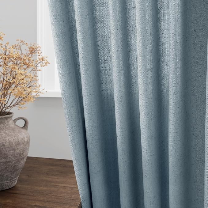 Light Blue Linen Curtains 80 Inches Long 2 Panels Set for Living Room Bedroom Rod Pocket Back Tab Light Filtering Drape for Protect Privacy Curtain Modern Farmhouse Decor 52x80