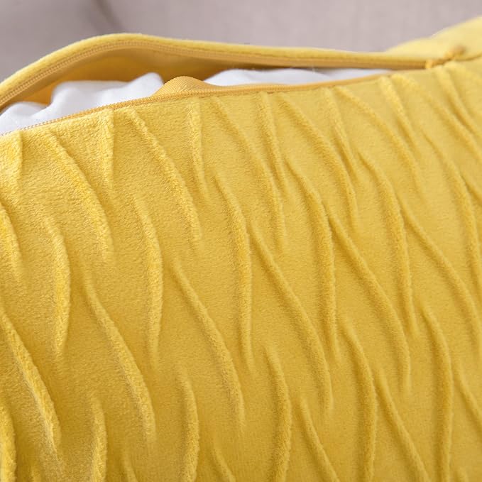 MADIZZ Set of 2 Super Soft Velvet Decorative Throw Pillow Covers 16x16 inch Lemon Yellow Square with Texture Luxury Style Cushion Case Pillow Shell for Sofa Bedroom