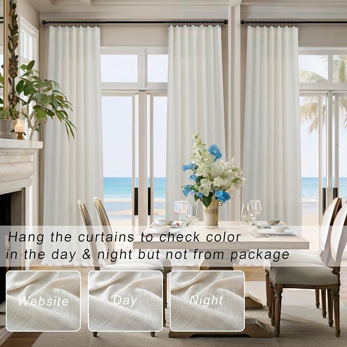 Natural Linen Curtains 108 Inches Long for Living Room 2 Panels Set Loop Pocket Back Tab Draperies Neutral Earth Tone Soft Cotton Textured Semi Sheer Linen Curtains for Large Window Vertical 9 FT Tall
