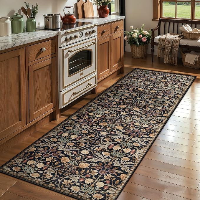 Ciicool 2x8 Hallway Runner Rug Floral Non Slip Washable Kitchen Rugs | Boho Soft Low Pile Long Carpet for Entryway Laundry Bedroom Carpets
