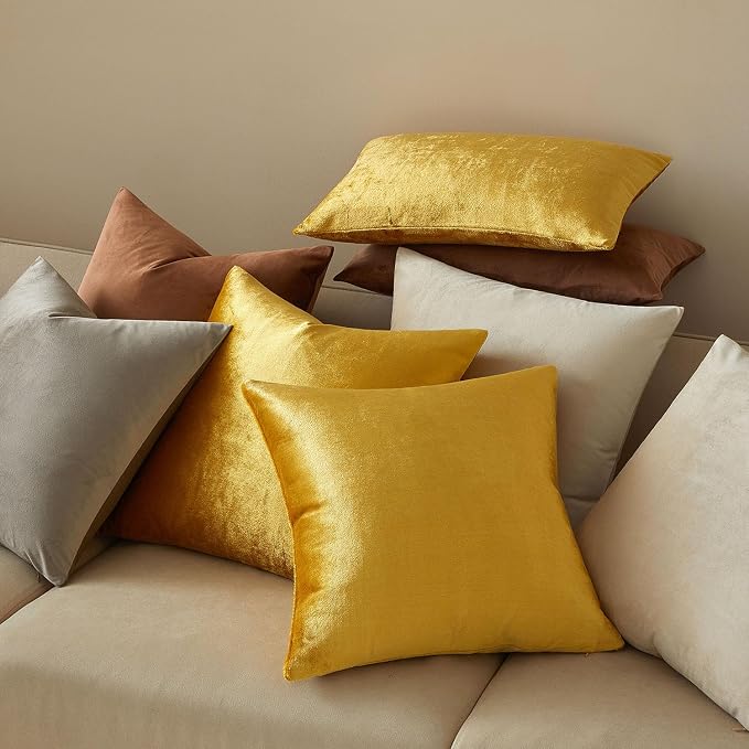 16x16 Velvet Throw Pillow Covers Set of 2 for Couch Sofa Bed,Golden