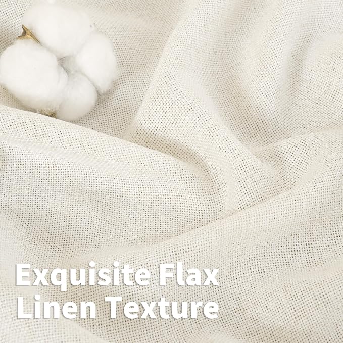 YoungsTex Ivory Linen Semi Sheer Curtains 52X68 Inch Length 2 Panels | Light Filtering Drapes with Bronze Grommet Privacy for Bedroom Living Room Window Decorative