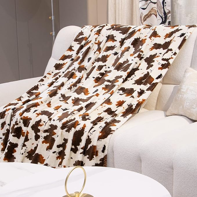 Twin Blanket for Travel, Lightweight Cozy Plush Soft Warm Fleece Throw Blanket for Bed, Couch, Sofa, Travel, Camping, Brown & White, 60x80 inches