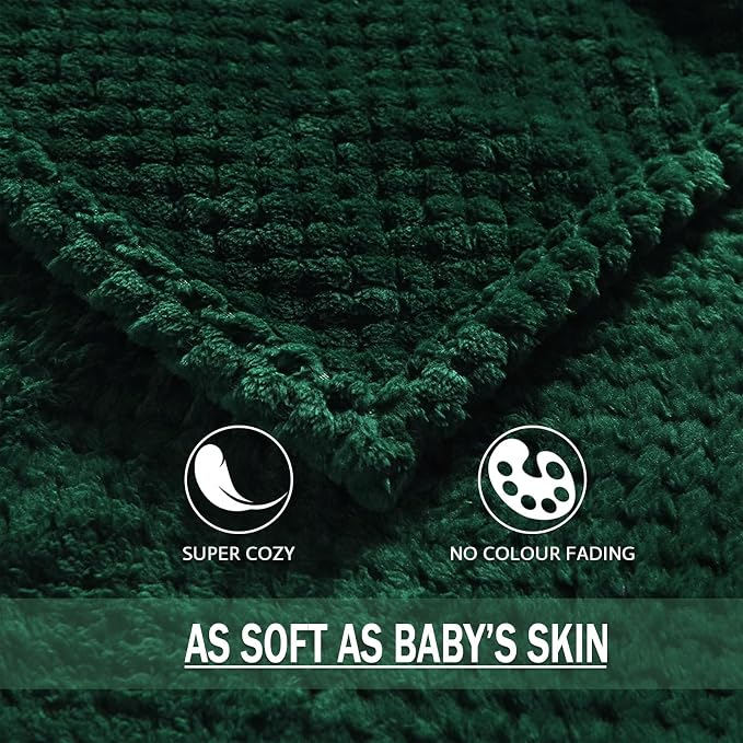 Exclusivo Mezcla Soft Waffle Fleece Bed Blanket Queen Size, Green | Lightweight Plush Blanket for Bed, Bedroom, Cozy Flannel with Waffle Texture, Stylish Home Decor, All Season, 90x90 Inches