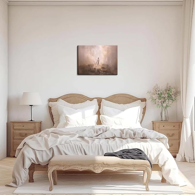 Jesus Leaves the 99 Sheep Wall Art, Christian Jesus and Lamb Canvas Wall Decor Paintings, Religious The Lost Sheep Prints Artwork Pictures for Living Room Bedroom Church Prayer 16x24 Inch Fraemd