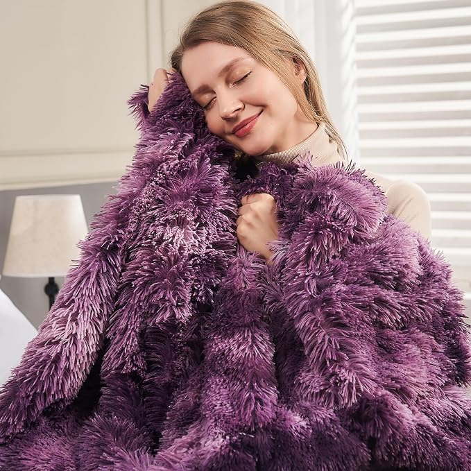 GONAAP Fuzzy Faux Fur Throw Blanket for Couch, Violet Purple, 50"x60" | Warm Cozy Plush Shaggy Decorative Reversible Thick Non-Heated Fleece Blanket for Sofa Bed, Gift for Women Men, All Season Use