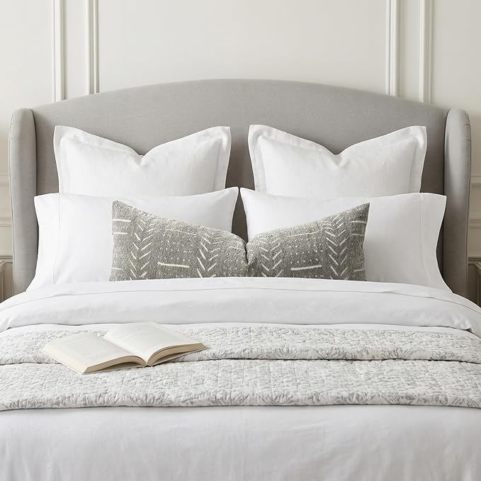 BlissBlush Decorative Long Lumbar Pillow Cover 14x36 for Bed, Light Gray Soft Woven Chenille Accent Pillow Cover for Bedroom Couch Sofa, Textured Farmhouse Boho Cushion Cover