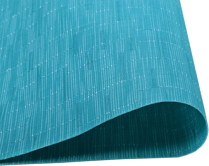 SHACOS Indoor Outdoor Placemats Set of 8 Woven Vinyl Place Mats for Dining Table Wipeable Heat Resistant Washable Kitchen Patio Table Mats (8, Teal Blue)