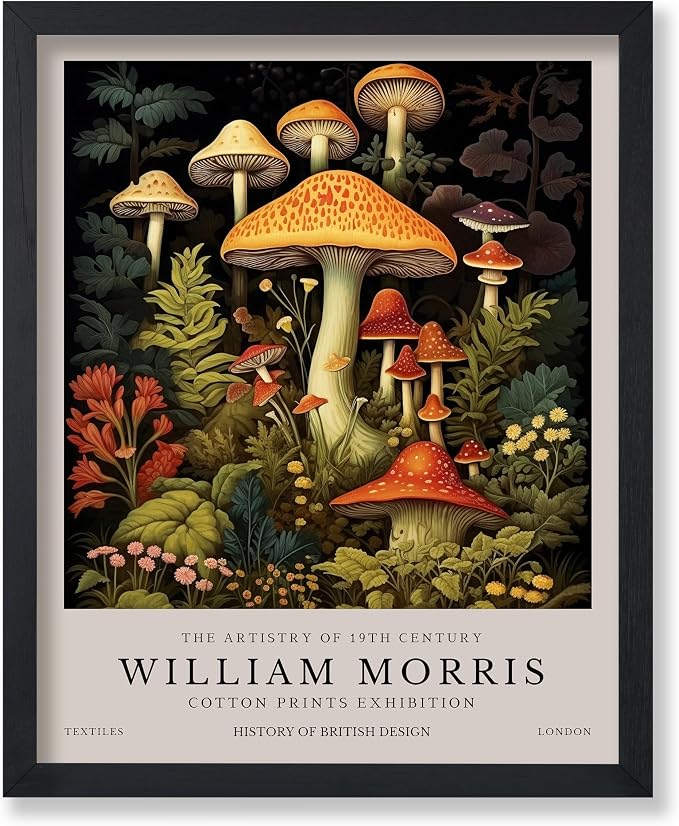 Poster Master Mushrooms Print - William Morris Poster - Botanical Flower Art - Floral Exhibition Wall Design - Farmhouse Illustration - Aesthetic Piece - Office or Bedroom Wall Decor - 24x32 UNFRAMED Wall Decor