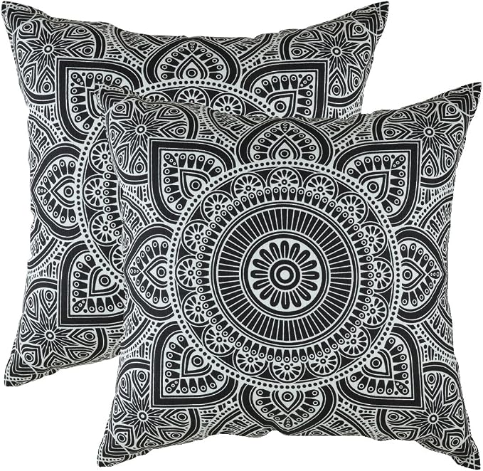 TreeWool Mandala Accent Throw Pillow Covers 20x20 Set of 2 (Black) | Decorative Throw Pillowcases for Sofa & Couch; 100% Cotton Accent Covers Ideal for Spring & Summer Stylish Home Decor