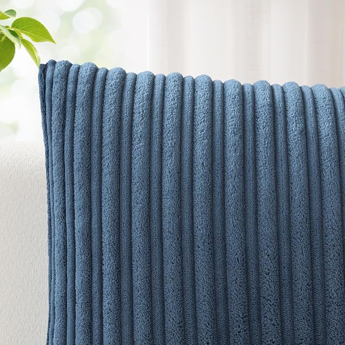 Kevin Textile Striped Corduroy 12”x20” Pillow Covers 2 Pack, Dusty Blue