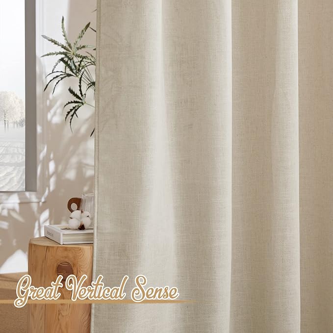 NICETOWN Linen Curtains Taupe 63 inch Long for Nursery, Grommet Top Semi Sheer Privacy Linen Weave Window Drapes Light Filtering for Bedroom/Home Office, W52 x L63, 2 Panels