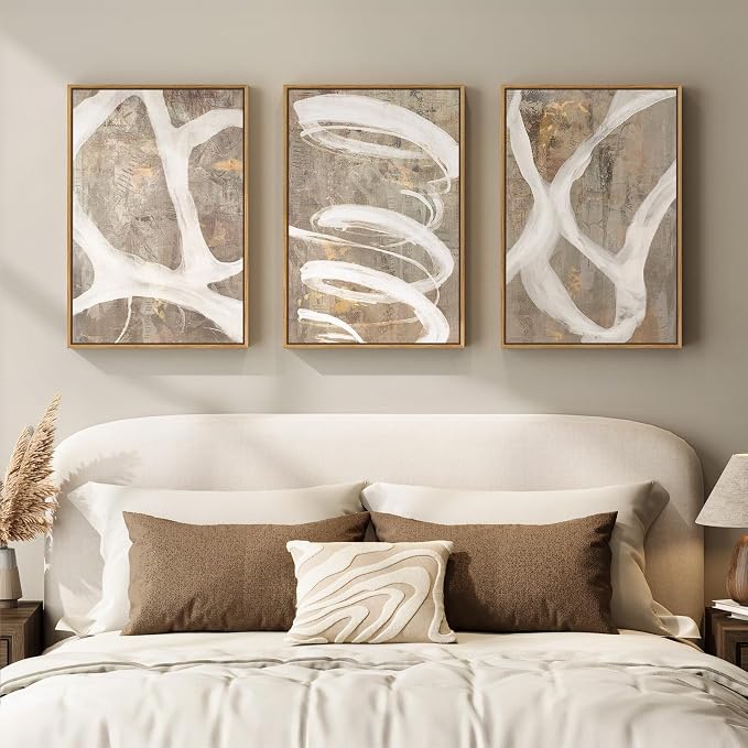 Framed Neutral Beige Abstract Wall Art for Bedroom, 3 Piece Set, 16x24 In | Beige white taupe pictures, Canvas prints, Minimalist paintings, Artwork for walls, Wall decor for dining room living room