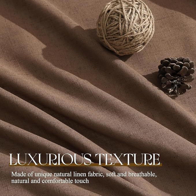 Jowels Caramel Brown Linen Curtains 90 Inch Long 2 Panels for Living Room | Light Filtering Semi Sheer Curtain, Back Tab Pocket Pleated Look, Boho Farmhouse Textured Privacy Drapes for Bedroom Window