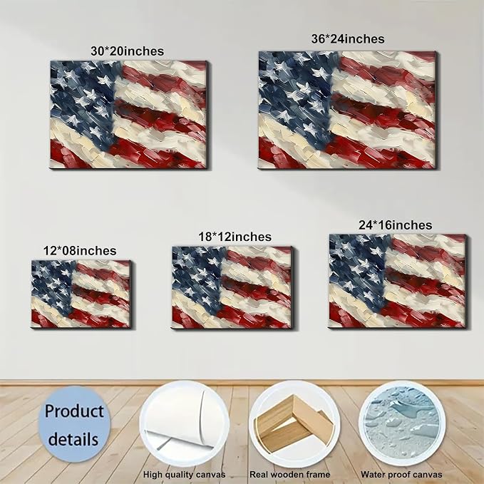 Framed Bald Eagle American Flag Wall Art, Patriotic Rustic Canvas Art Pictures, USA Eagle Wall Decor, Made in USA Ready to Hang for Office Man Cave Living Room