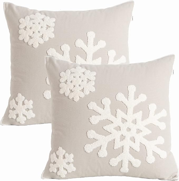 18x18,Cotton Christmas Blessing Throw Pillow Cover for Bed Sofa Cushion Car Snowflake Embroideried Pillowcases,1pair Grey