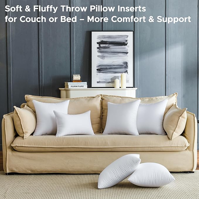 22 x 22 Throw Pillow Inserts Pack of 2 Large White Decorative Square Pillows for Couch Bed Sofa Cushion Sham Stuffer Indoor