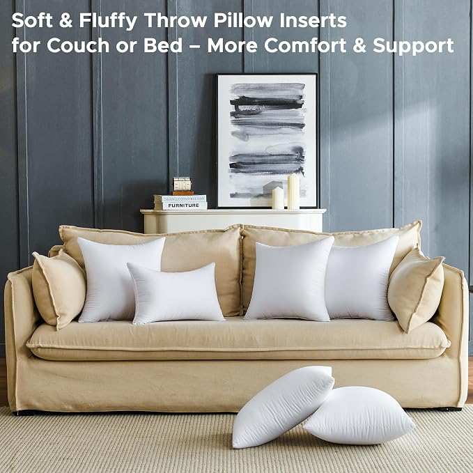 20 x 20 Throw Pillow Inserts Pack of 2 Large White Decorative Square Pillows for Couch Bed Sofa Cushion Sham Stuffer Indoor