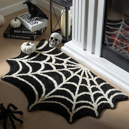 Ashler Spider Bathroom Rugs, Black Spiderweb Bath Mat for Halloween Decor, Gothic Spider Area Rug, Spider Rug Non-Slip Tufted Mats for Front Door, Living, Bedroom, Front Door,21.5×35.5inches