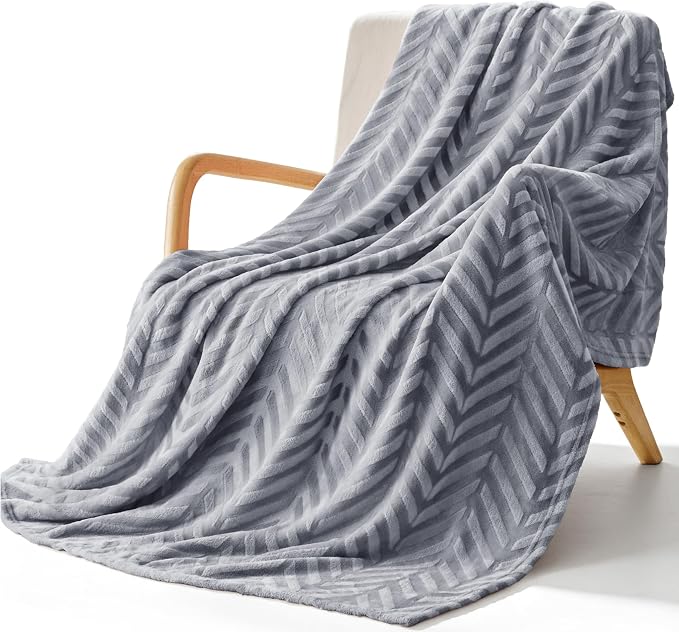 Whale Flotilla Flannel Fleece Throw Blanket for Couch, Silver Grey | Lightweight Breathable Soft Sofa Throws, Plush Fluffy Chevron Design Decorative Blankets for All Season, 50x60 Inch