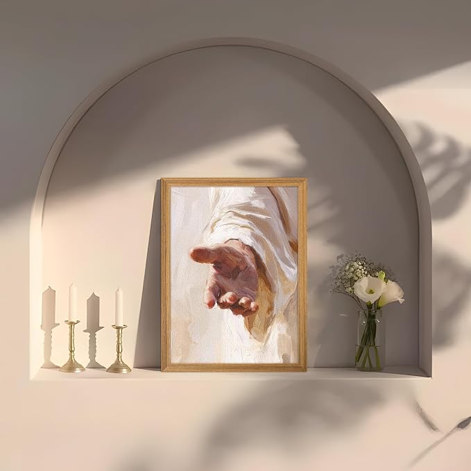 Framed 3D Textured Jesus Wall Art, Christian The Hand of God Wall Decor Paintings, Religion Bible Pictures Posters Prints for Church Prayer Room Living Room Home Decor 12x16 Inch