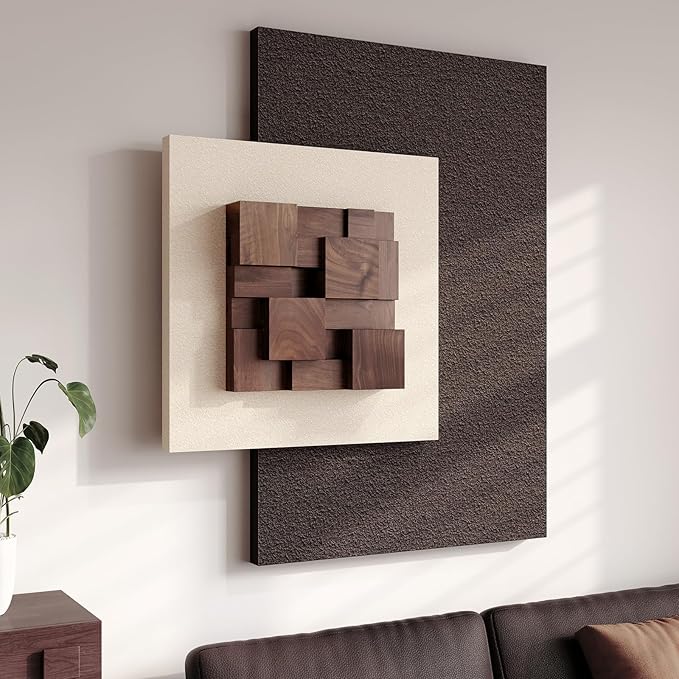Large Wood Abstract Wall Art for Living Room, Modern 3D Artwork for Walls | Textured paintings, Big woodern layered sculpture, Neutral beige brown tone, Bedroom dining room office wall decor aesthetic
