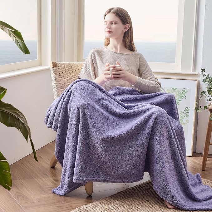 NEWCOSPLAY Knitted Throw Blanket for Couch Sofa Bed, Lavender, 90"x110" | Super Soft Plush, Fuzzy Fluffy Microfiber, Lightweight Cozy Blanket for Room Decor, All Season Use