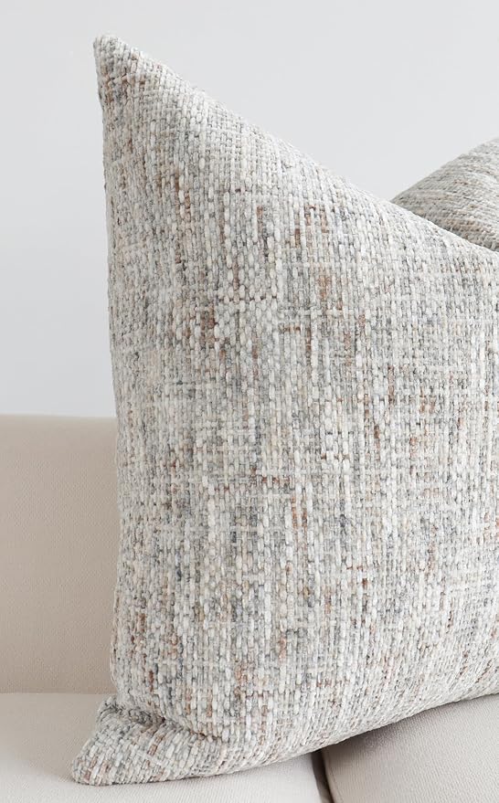 Textured Chenille Throw Pillow Cover 22x22 Inch Soft Neutral Woven Accent Boho Farmhouse Square Decorative Cushion Case for Modern Home Decor Bed Couch Sofa Living Room